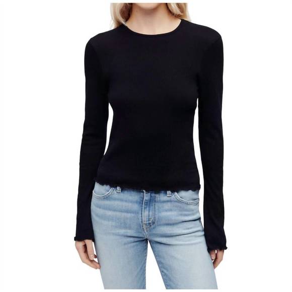 NEW RE/DONE crinkle bell long sleeve tee top in black - Picture 1 of 3